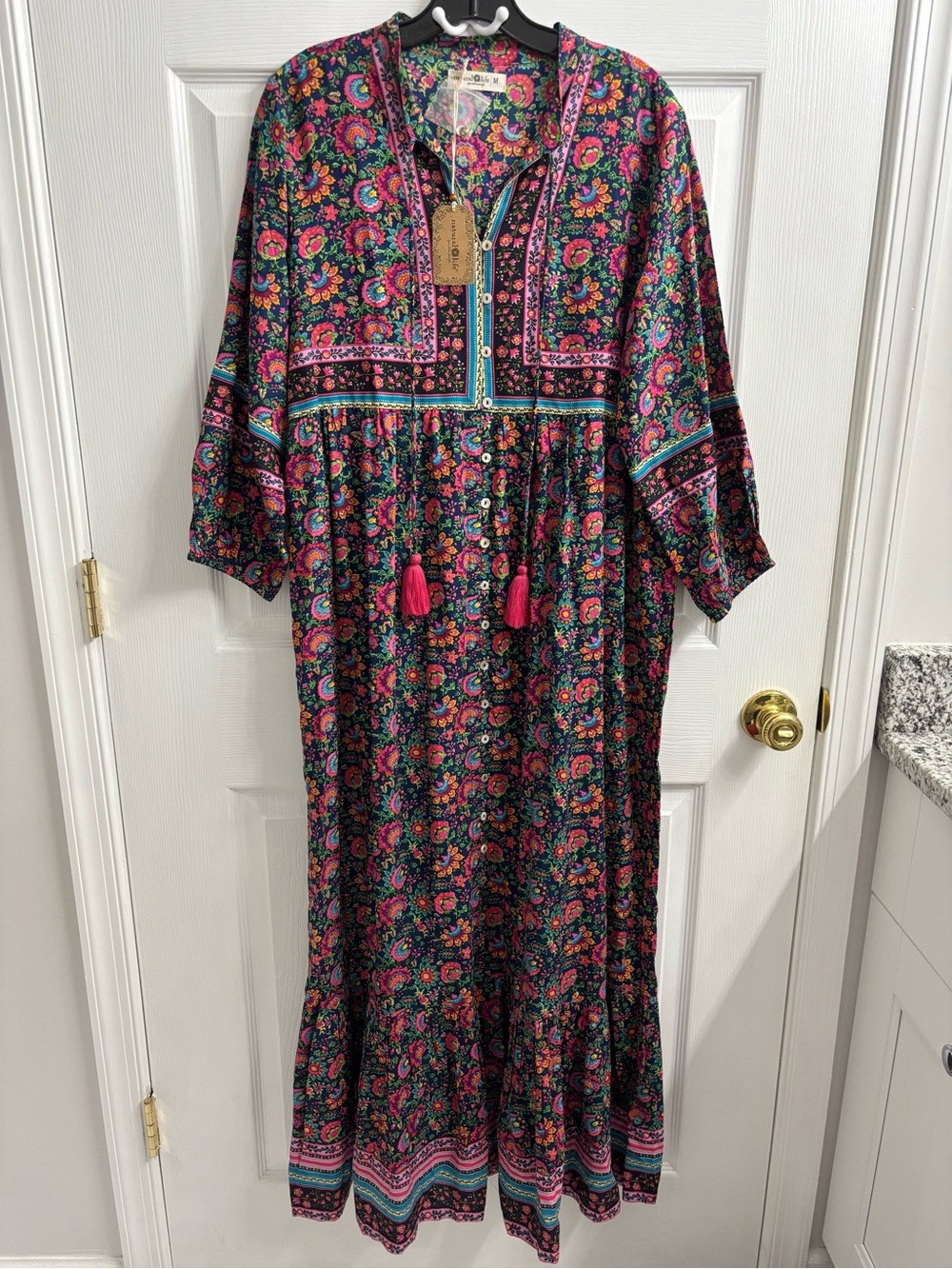 Natural Life Long Sleeve Floral Maxi Dress Boho Medium NWT
